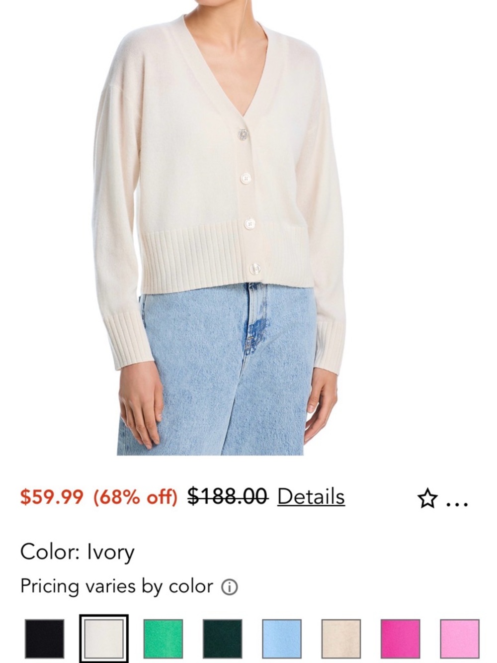 Aqua Ivory V-Neck Button-Front Women's Cashmere Cardigan
